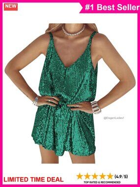 Women's Sleeveless Mini Dress Deep V-Neck Sequin Club Night Out Party Dress